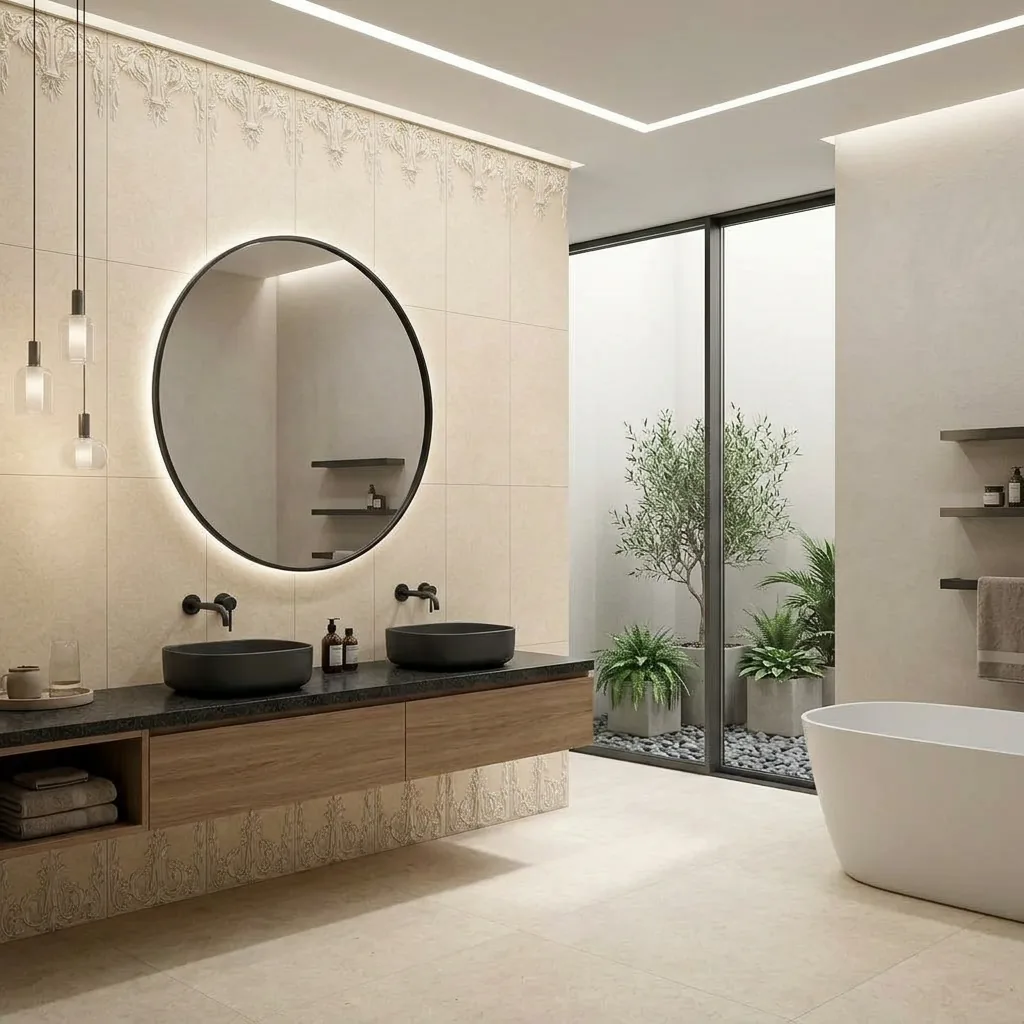 Morson Papier Crema Decore, designer wall tile for bathroom